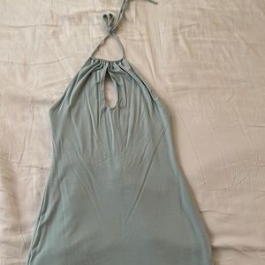 Sage halter mini dress